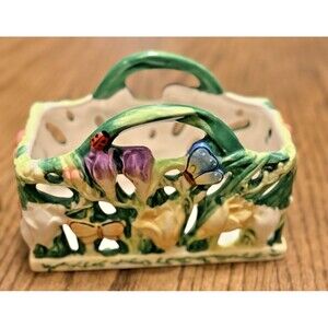 Vintage Lady Jayne Ltd Floral Ceramic Basket Letter Mail Pad Pen Napkin Holder